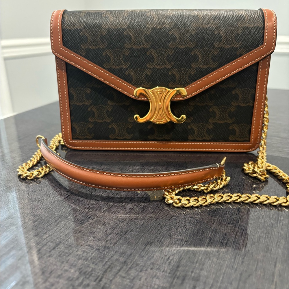 Celine wallet on chain margo triomphe canvas and calfskin